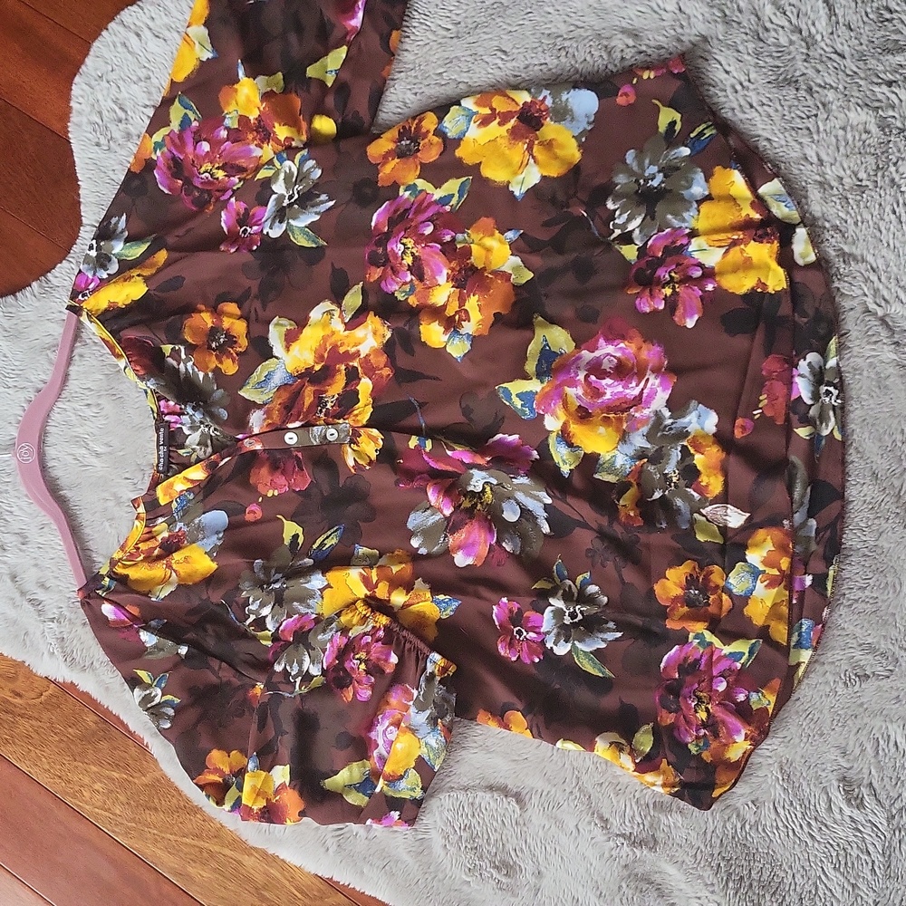 Cha Cha Venti Womens Floral Mid Sleeve Lightweight Top 2X